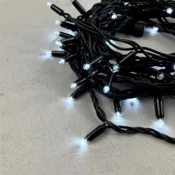 Гирлянда Нить 10м Белая с Мерцанием Белого Диода 220В, 75 LED, Провод Черный Каучук, IP65