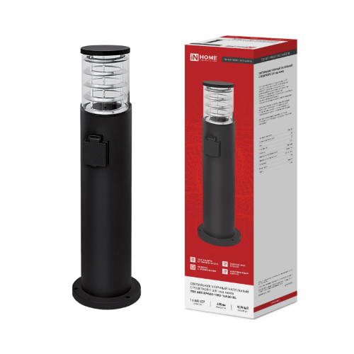 Светильник уличный напольный ТБУ ART-RP600-1WO-1хA60-BL 600мм, розетка c з/к, черный IP54 IN HOME - Фото