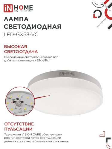 Лампа светодиодная LED-GX53-VC 8Вт 230В 3000К 760Лм IN HOME - Фото 7