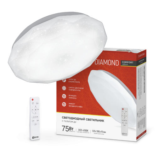 Светильник светодиодный COMFORT DIAMOND 75Вт 230В 3000-6500K 6000Лм 500x105мм с пультом ДУ IN HOME - Фото 2