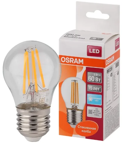 Лампа светодиодная филаментная 5W 4000K (=60W) E27 | Шарик | LED Star 2Y FILAMENT | - OSRAM. Фото 2