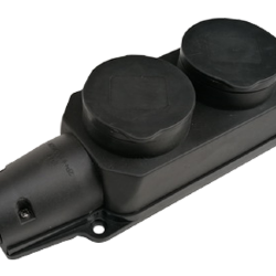 Розетка двойная с заземлением каучук с заглушками 16А IP44 черная 9322 IN HOME