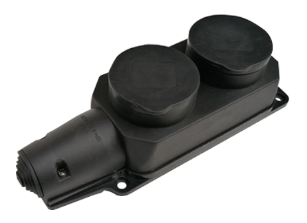 Розетка двойная с заземлением каучук с заглушками 16А IP44 черная 9322 IN HOME - Фото