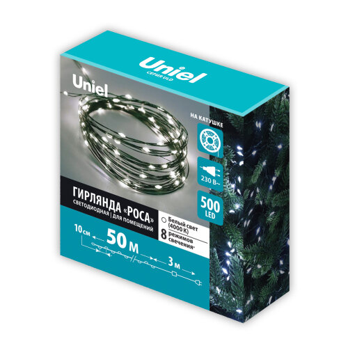 ULD-S5000-500-DGA WH IP20 DEW Гирлянда светодиодная Роса, 50м, 500 светодиодов, Белый свет, Провод зеленый - фото 9