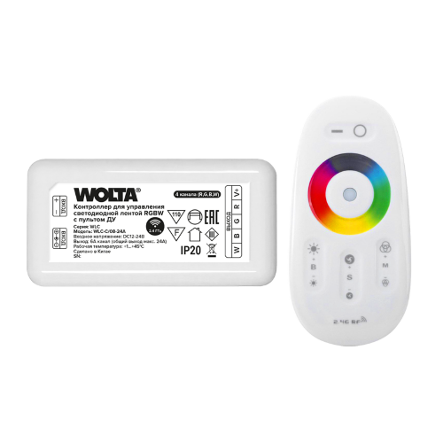 Контроллер 4-канальный WOLTA WLС-C/08-24A для светодиодной ленты RGBW 12-24В, 24А с пультом RF2.4ГГц - фото 1.