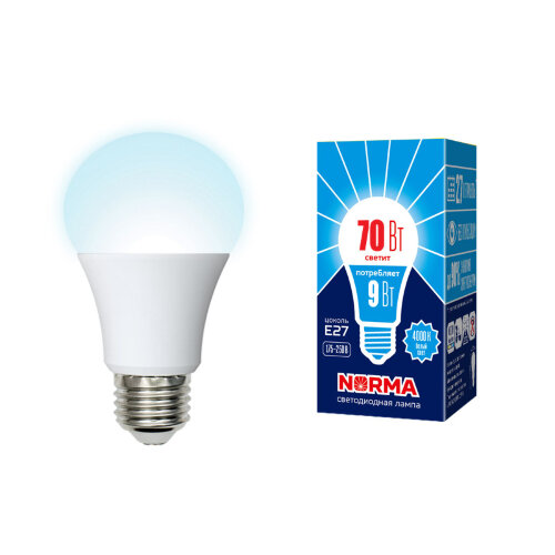 LED-A60-9W/4000K/E27/FR/NR Лампа светодиодная. Форма "A", матовая. Серия Norma. Белый свет (4000K) Картон. ТМ Volpe - фото