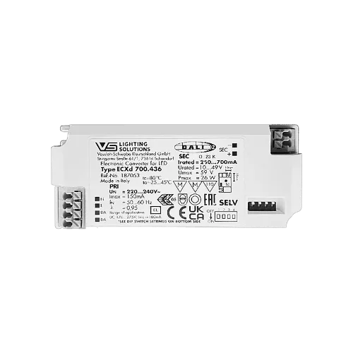 Драйвер для светодиодов диммируемый 26W 250-700мА 10-44V | DALI2/DIP-переключатель | ECXd 700.436 | - Vossloh-Schwabe. Фото 2