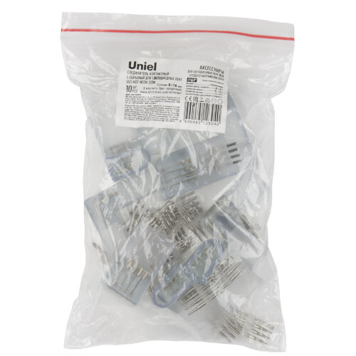 UTC-K-24-N22 CLEAR 010 POLYBAG Соединитель контактный L-образный для светодиодных лент ULS-N22 RGB NEON 220В, 10x18мм, 4 контакта, Цвет прозрачный, 10 штук в пакете, TM Uniel - фото 2