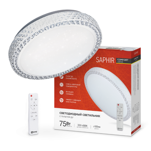 Светильник светодиодный COMFORT SAPHIR 75Вт 230В 3000-6500K 6000Лм 500x115мм с пультом ДУ IN HOME - Фото 2