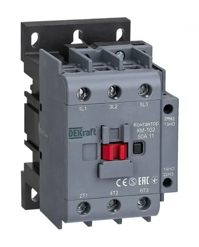 Контактор КМ-102 3п 50А кат. 230В AC 1НО+1НЗ AC-3 AC-4 DEKraft 22007DEK - фото