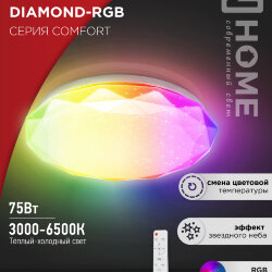 Светильник светодиодный COMFORT DIAMOND-RGB 75Вт 230В 3000-6500K 6000Лм 500x105мм с пультом ДУ IN HOME