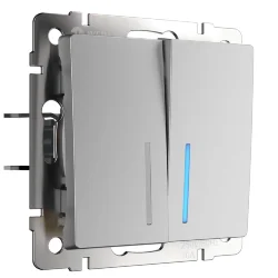 W1122106/ Выключатель двухклавишный проходной с подсветкой (серебряный) W1122106