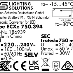 VS 30W 750мА 30- 40V 97x43x25мм - Драйвер для светодиодов Vossloh-Schwabe ECXe 750.394