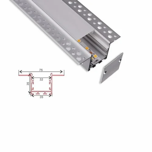 Алюминиевый профиль встраиваемый в гипсокартон 873 (2500*75/35*32мм с рассеивателем) - фото I