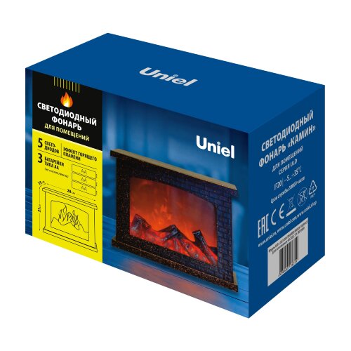 ULD-L2821-005-DNB-RED BROWN FIREPLACE Фонарь светодиодный Камин, на батарейках 3АА не в-к, 28х21см, 5 светодиодов, Эффект пламени, Корпус коричневый, TM Uniel - фото 4