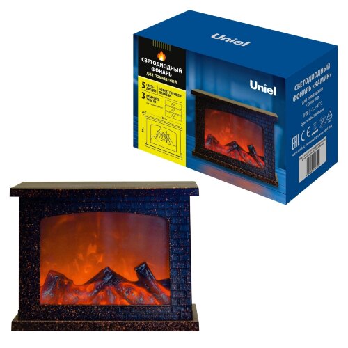 ULD-L2821-005-DNB-RED BROWN FIREPLACE Фонарь светодиодный Камин, на батарейках 3АА не в-к, 28х21см, 5 светодиодов, Эффект пламени, Корпус коричневый, TM Uniel - фото 5