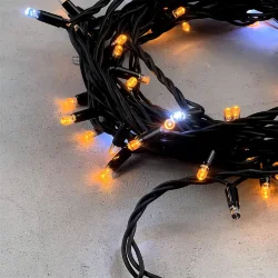 Гирлянда Нить 10м Желтая с Мерцанием Белого Диода 220В, 75 LED, Провод Черный Каучук, IP65