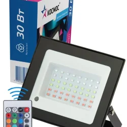 Прожектор светодиодный RGB 30Вт IP65 6500К 2400лм с пультом 20 режимов работы КОСМОС K_PR5_LED_30RGB