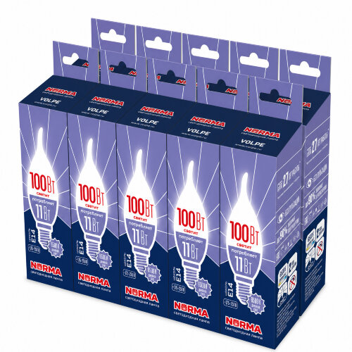LED-CW37-11W-6500K-E14-FR-NR SET10 Лампа светодиодная, Форма свеча на ветру, матовая, Серия Norma, Дневной белый свет 6500K, Упаковка 10 штук - фото 1