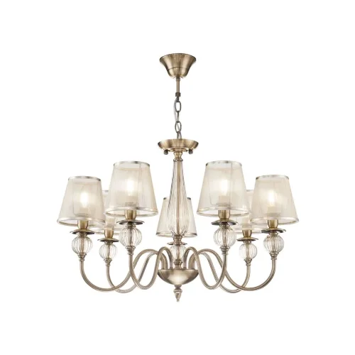 Серия в классическом стиле. Главное украшение светильников Inessa – декоративные элементы арматуры из прозрачного стекла коньячного оттенка. Абажуры выполнены из органзы и обрамлены тесьмой в цвет арматуры, сделанной из металла. Широкая линейка позволит о