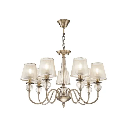 Серия в классическом стиле. Главное украшение светильников Inessa – декоративные элементы арматуры из прозрачного стекла коньячного оттенка. Абажуры выполнены из органзы и обрамлены тесьмой в цвет арматуры, сделанной из металла. Широкая линейка позволит о