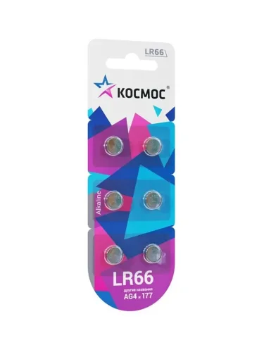Элемент питания алкалиновый 'таблетка' LR66/AG4 для часов (блист.6шт) КОСМОС KOCG4(LR66)6BL - фото