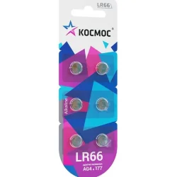 Элемент питания алкалиновый 'таблетка' LR66/AG4 для часов (блист.6шт) КОСМОС KOCG4(LR66)6BL