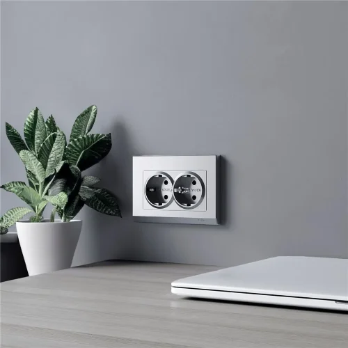 Розетка двойная с заземлением (серебряный матовый) W1172065 - фото 4