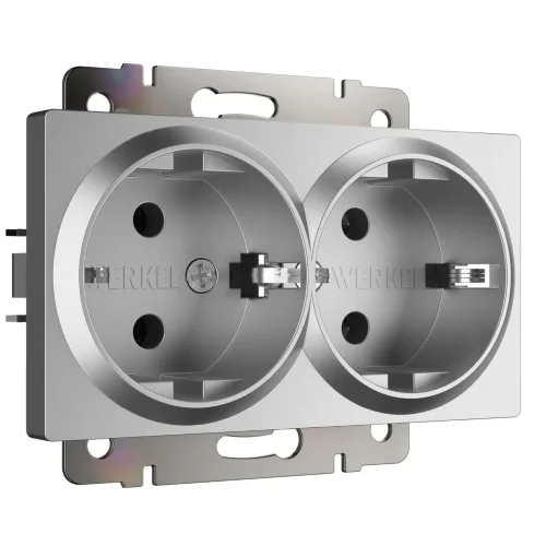 Розетка двойная с заземлением (серебряный матовый) W1172065 - фото