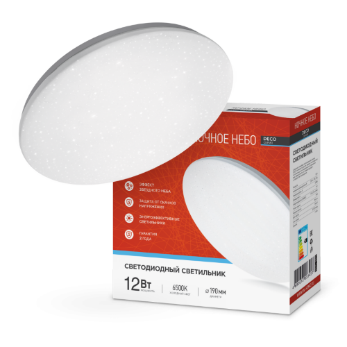 Светильник светодиодный серии DECO НОЧНОЕ НЕБО 12Вт 230В 6500К 1080Лм 210х65мм IN HOME - Фото