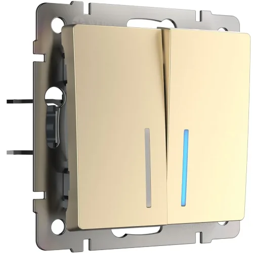 Выключатель  двухклавишный проходной с подсветкой (шампань) W1122111 - фото