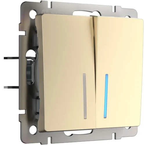 Выключатель  двухклавишный проходной с подсветкой (шампань) W1122111 - фото