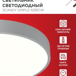 Светильник светодиодный SCANDY SIMPLE-125RCW 125Вт 230В 3000-6500K 10000Лм 400x50мм с пультом ДУ белый IN HOME