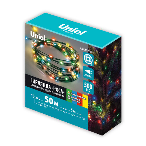 ULD-S5000-500-DGA MT IP20 DEW Гирлянда светодиодная Роса, 50м, 500 светодиодов, Красный, желтый, синий, зеленый свет, Провод зеленый - фото 9