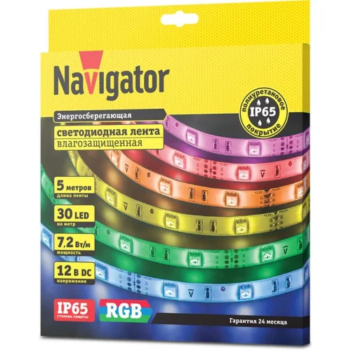 Лента светодиодная 71 428 NLS-5050RGB30-7.2 IP65 12B R5 7.2Вт/м (уп.5м) Navigator 71428 - фото 2