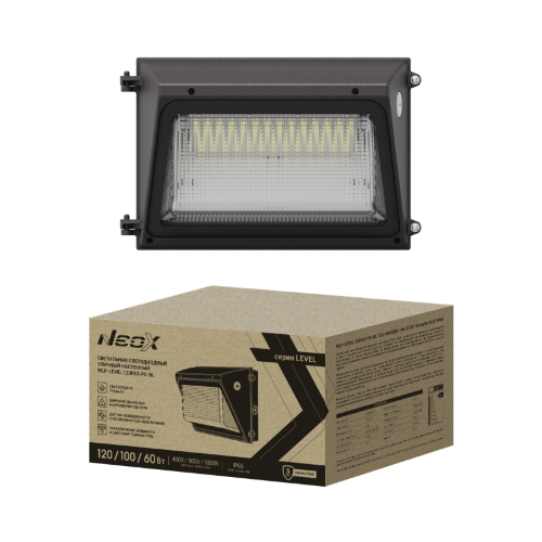 Светильник уличный настенный светодиодный WLP-LEVEL 120PA3-PC-BL 120/100/60Вт 100-277В 145Лм/Вт 3CCT 5лет IP65 NEOX - Фото