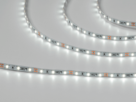 Светодиодная лента  2835, 60 LED/м, 6,3 Вт/м, 12В , IP20, Цвет: Холодный белый, SWG260-12-6.3-W-M - фото