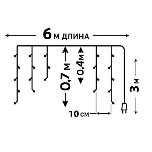 ULD-B6007-300-DTA WHITE IP44 Бахрома светодиодная, 6м, 300 светодиодов, Белый свет, Провод прозрачный - фото 13
