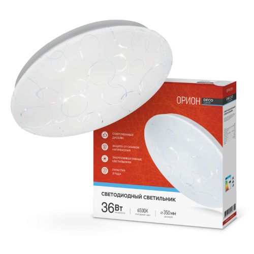 Светильник светодиодный серии DECO ОРИОН 36Вт 230В 6500К 3240Лм 380х55мм IN HOME - Фото