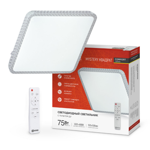 Светильник светодиодный COMFORT MYSTERY КВАДРАТ 75Вт 230В 3000-6500K 6000Лм 550х80мм с пультом ДУ IN HOME - Фото