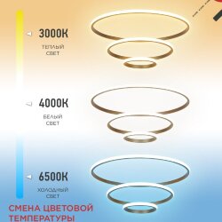 Светильник светодиодный ESTETIKA RING-140RC-3GL 140Вт 230В 3000-6500K 600/400/200 1.2м трос пульт ДУ золото IN HOME