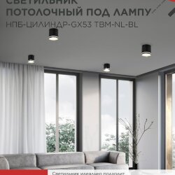 Светильник потолочный НПБ-ЦИЛИНДР-GХ53 TBM-NL-BL с подсветкой 80х80мм черный IN HOME