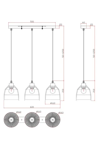 Подвесной светильник FR5334PL-03B Сеть / Mesh E27x3 (Черный) FR5334PL-03B - фото
