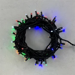 Гирлянда Нить 10м Разноцветная с Мерцанием Белого Диода 220В, 75 LED, Провод Черный Каучук, IP65