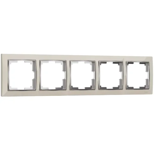 Рамка из поликарбоната на 5 постов Snabb слоновая кость/хром W0051903 - фото