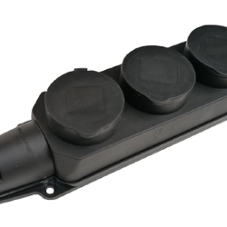 Розетка тройная с заземлением каучук с заглушками 16А IP44 черная 9323 IN HOME