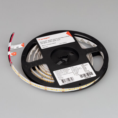 Светодиодная лента RT-А240-10mm 24V Warm3500 (22 W/m, IP20, 2835, 5m) (Arlight, высок.эфф.150 лм/Вт) 038744 - фото 2