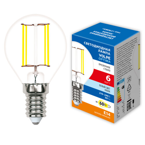 LED-G45-6W-4000K-E14-CL-SLF Лампа светодиодная, Форма шар, прозрачная, Белый свет 4000K - фото 3