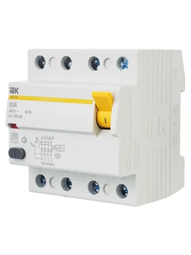 Выключатель дифференциального тока (УЗО) 4п 63А 100мА тип AC ВД1-63 KARAT IEK MDV10-4-063-100 - фото 8