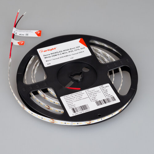 Светодиодная лента MICROLED-M240-8mm 24V White-CDW (9.6 W/m, IP20, 2216, 5m) (Arlight, Открытый) - фото 3